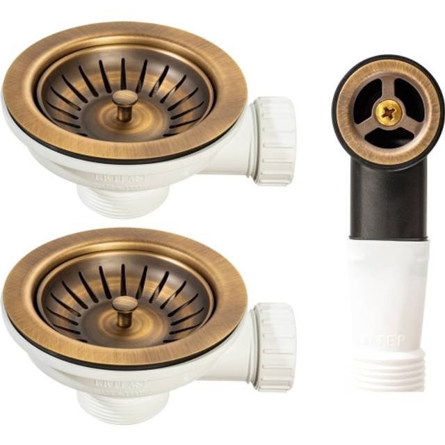 Abode AX1150 2 Wastes with Round Overflow Antique Brass - White/Black/Brass