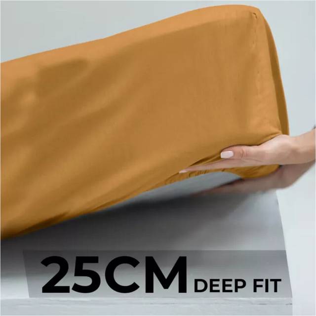 (Ochre, King) Fitted Bed Sheet Luxury Extra Deep 25cm Single Double King Super King Sizes
