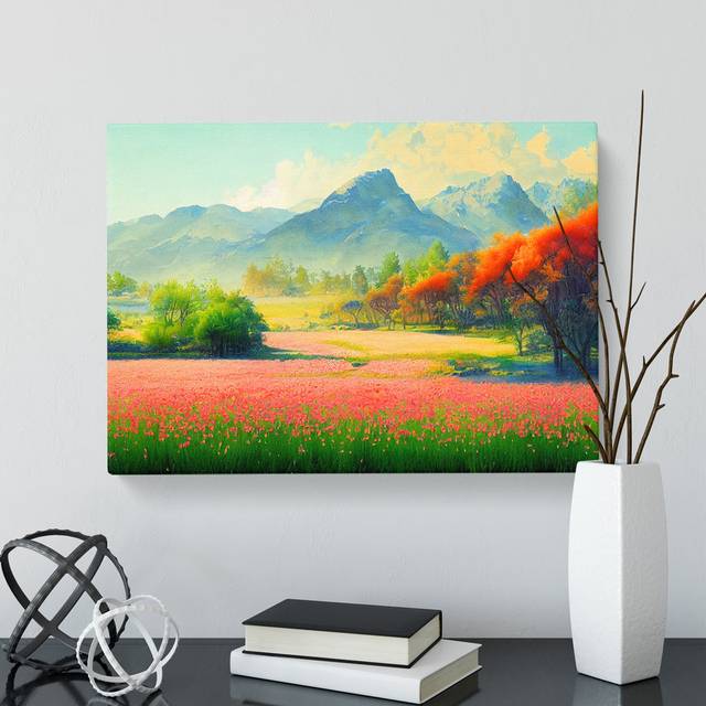 Spring Mountain View Vol.1 - Wrapped Canvas Painting - Blue;Green;Pink (50cm H X 76cm W)