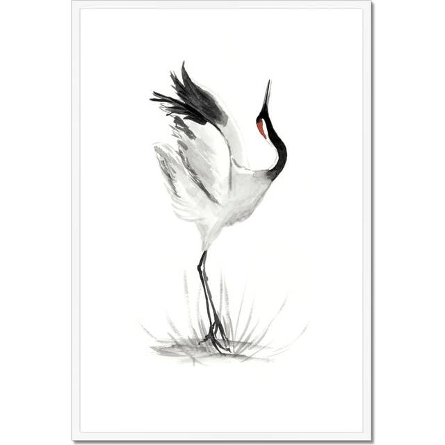 Japanese Cranes I by Naomi McCavitt - Wrapped Canvas Painting Print - White Framed Paper Print (95cm H x 65cm W)