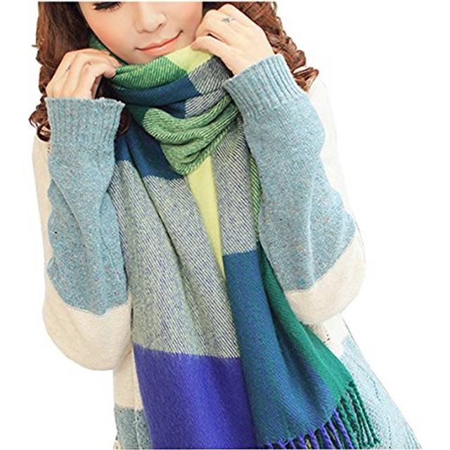 Loritta Womens Scarf Fashion Long Plaid Shawls Wraps Big Grid Winter Warm Lattice Large Scarves Gifts  Blue Green Lattice