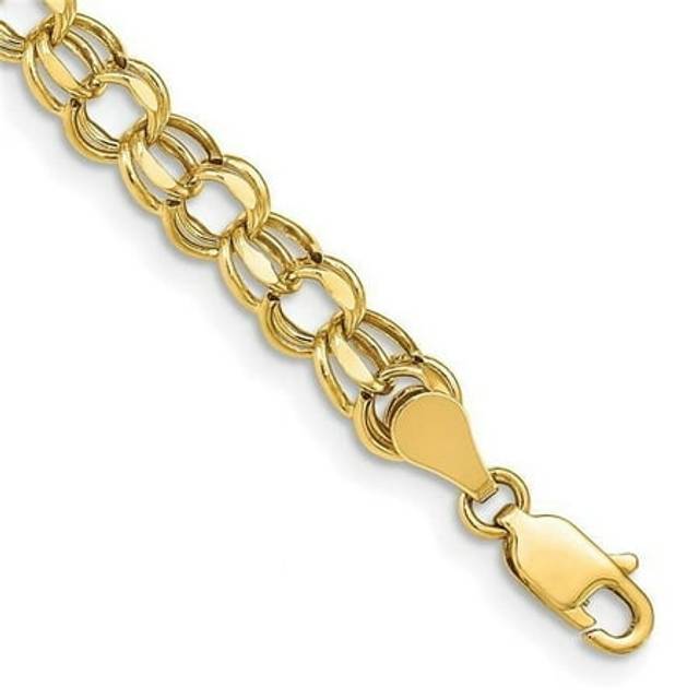 10K Yellow Gold 7 in. 5.5 mm Hollow Diamond-Cut Double Link Charm Bracelet