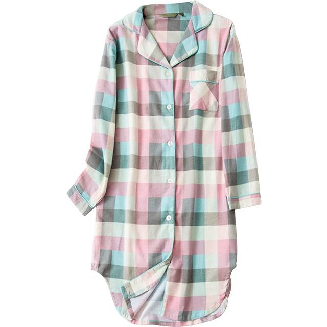 Shymay Women's Flannel Cotton Nightgown Button Down Nightshirt Long Sl
