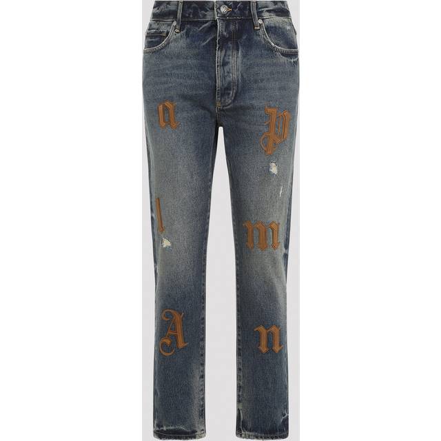 Palm Angels Blue Logo Patches Jeans - BLUE GOLDEN BROWN - WAIST US 34