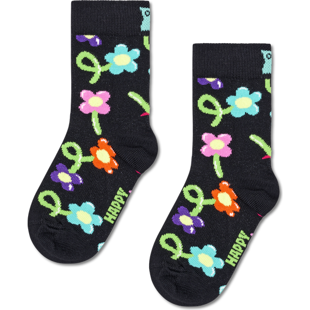 Kids Floral Socks | Cute & Colorful Flower Socks - Black, Green, Turquoise, Pink, Orange - 7-9 Years