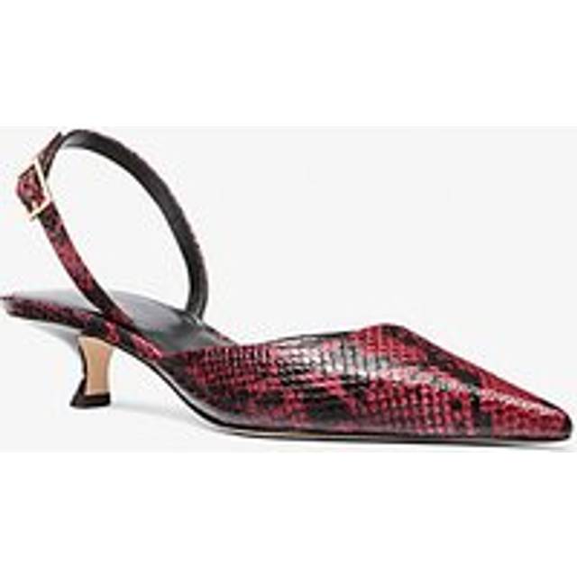 MK Luna Snake Embossed Leather Slingback Kitten Pump - Red - Michael Kors - UK 5.5