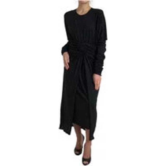 Black Wool Wrap Sheath Midi Gown Dress - IT44 | L