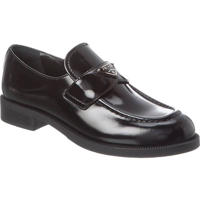 Prada Womens Black Brand-plaque Leather Loafers Eur 38/5 Uk Women - BLACK