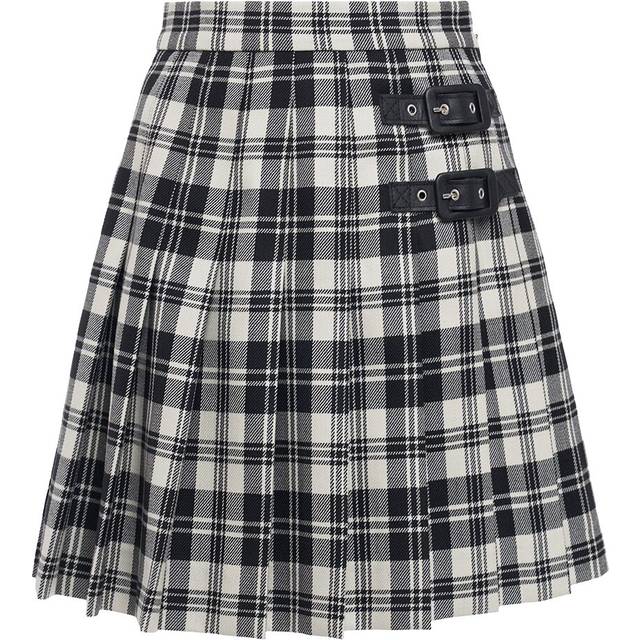 Pleated Wool Tartan Mini Skirt W/buckles - white (38 - 40 - 42 - 44)