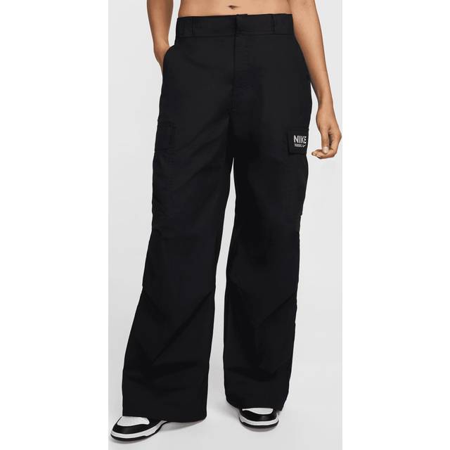Nike, Byxor, Dam, M, Läder, Svarta Oversized Vävda Sportkläder Byxor
