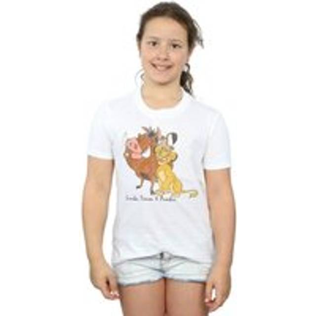 (7-8 Years, White) Disney Girls The Lion King Classic Simba, Timon And Pumbaa Cotton T-Shirt