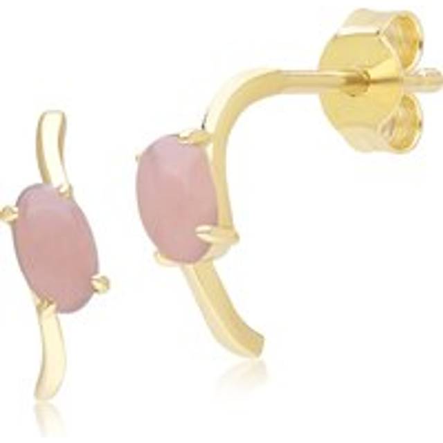 Classic Oval Pink Opal Half Hoop Earrings in 9ct Yellow Gold