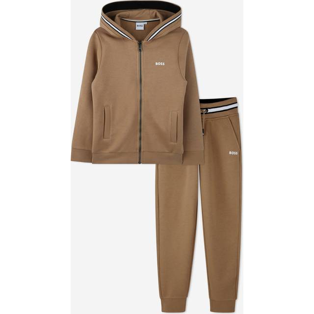 BOSS Boys Zip Thru Sweat And Jog Set - Beige, Beige, Size Age: 10 Years - age: 10 YEARS