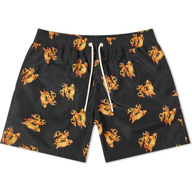 Men's Palm Angels Burning Monogram Swim Shorts Black/Gold - Size: 33/32/32