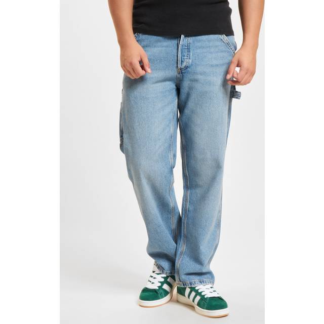 Jack & Jones – Eddie – Mellanblå, vintagetvättade snickarjeans med ledig passform