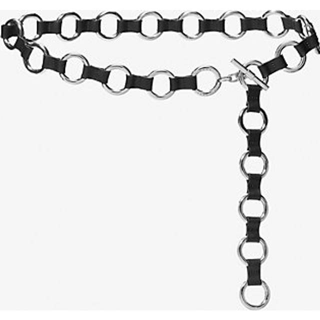 MK Leather and Chain-Link Belt - Black - Michael Kors