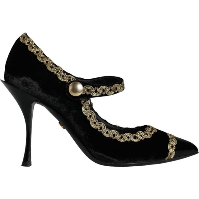Black Mary Janes Velvet Gold Pumps Shoes - EU36/US6