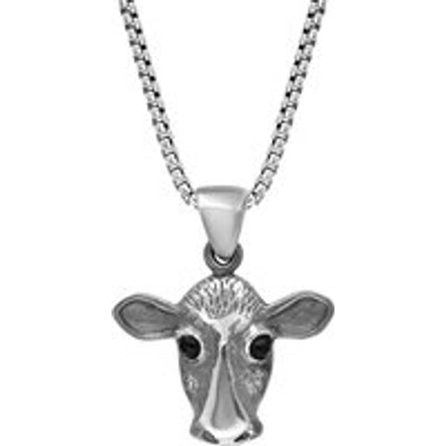 Sterling Silver Whitby Jet Small Cow Necklace