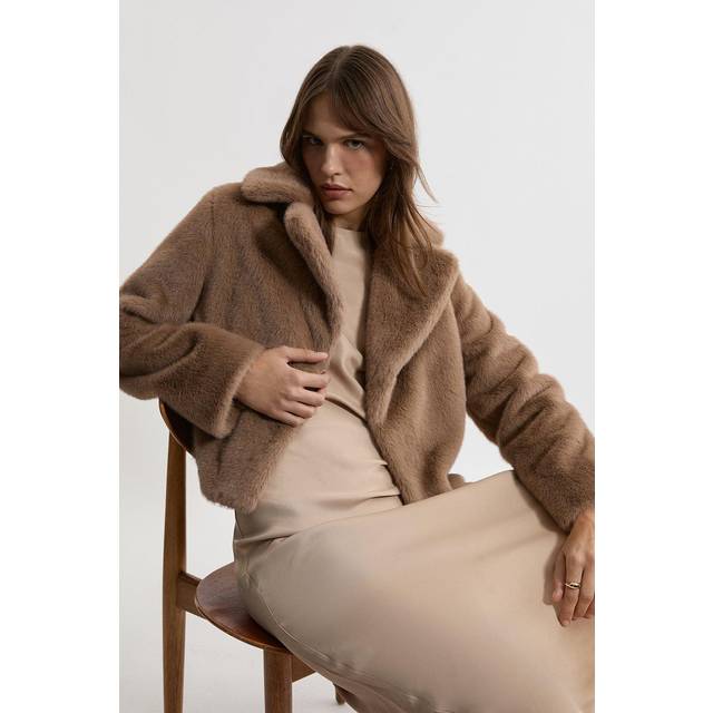 Faux Fur Cropped Jacket - Neutral