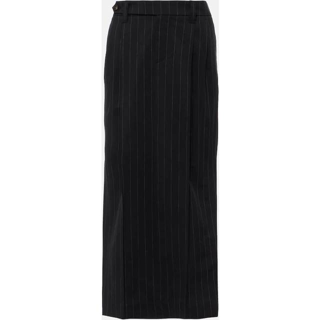 Brunello Cucinelli Pinstripe wool and cotton midi skirt - black (UK 6)