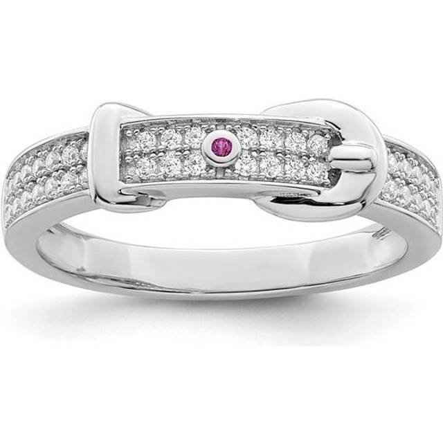 Finest Gold Sterling Silver Rhodium-Plated Created Red Corundum & CZ Buckle Ring - Size 6