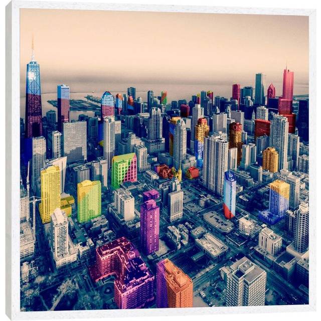 Chicago City Pop - Graphic Art Print on Canvas - White Framed (45.72 cm H x 45.72 cm W x 4.445)