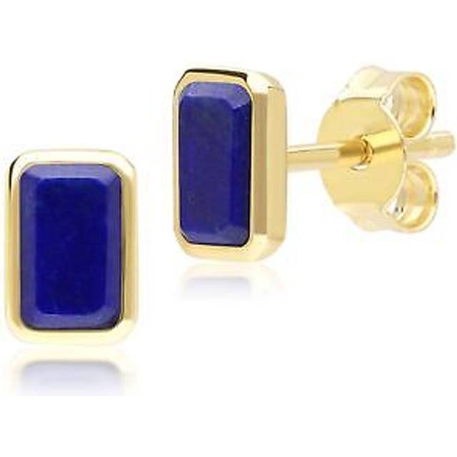 Classic Baguette Lapis Lazuli Stud Earrings in 9ct Yellow Gold