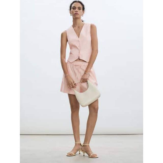Striped linen shorts pastel pink - Woman - XS - MANGO - Pastel Pink