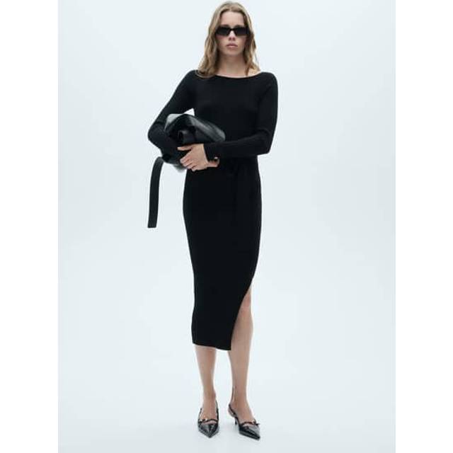MANGO Ribbed Knit Dress Dam Midiklänningar Stl. XS - Från Magasin - Black (XS)