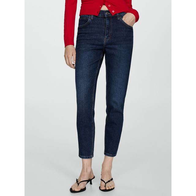 Mango High Rise Comfort Mom Jeans, Open Blue