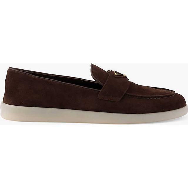 Prada Womens Brown Logo-embellished Suede Loafers Eur 38.5 / 5.5 Uk Women - BROWN