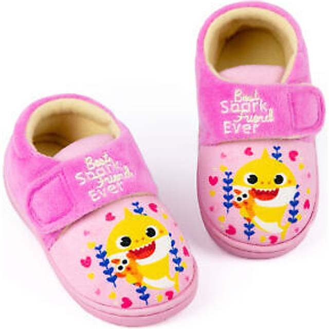 (8 UK) Baby Shark Velcro Loafer Slippers (Girls Pink)