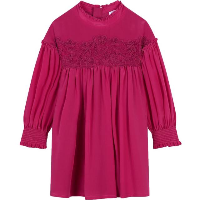 Chloé Kids - lace-detail silk dress - kids - Cotton/Silk Crepe - 4 - Pink