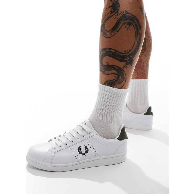 Fred Perry – B721 – Vita och gröna sneakers i läder-Vit/a