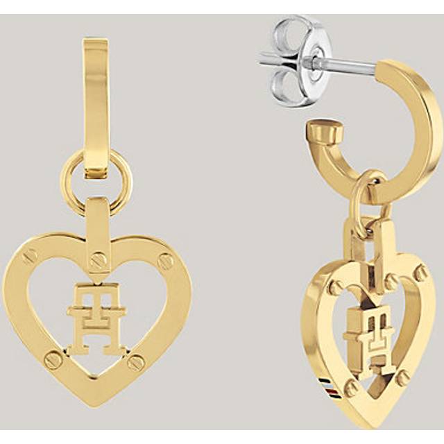 Gold-Plated TH Monogram Heart Earrings