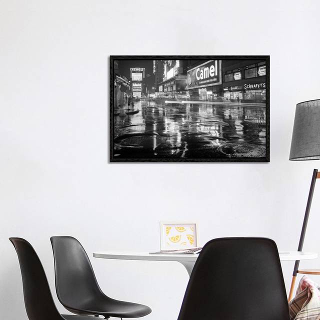 1950s Wet Rainy Streets Of Times Square At Night Neon Signs Advertising New York City NY USA by Vintage Images - Gallery-Wrapped Canvas Giclée on Canv - Black Framed (66.04cm H x 101.6cm W x 3.81cm D)