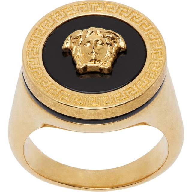 Versace, Accessoarer, Herr, 54 MM, Medusa Relief Metall och Nacre Ring - black (54 MM)