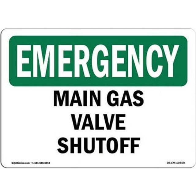 SignMission OS-EM-D-710-L-10400 OSHA Emergency Sign - Main Gas Valve Shutoff