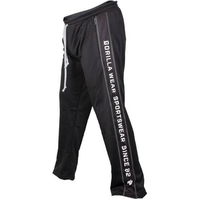 Gorilla Wear Funktionella nätbyxor – svart/vit – bodybuilding och träningsbyxor för män med logotyptryck för sport vardag fritid jogging löpning bekväm lätt