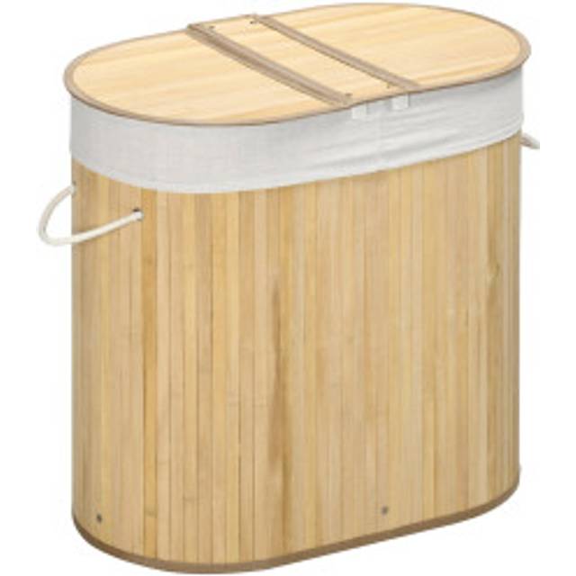 Tvättkorg Bambu 2 Sektioner med Lock