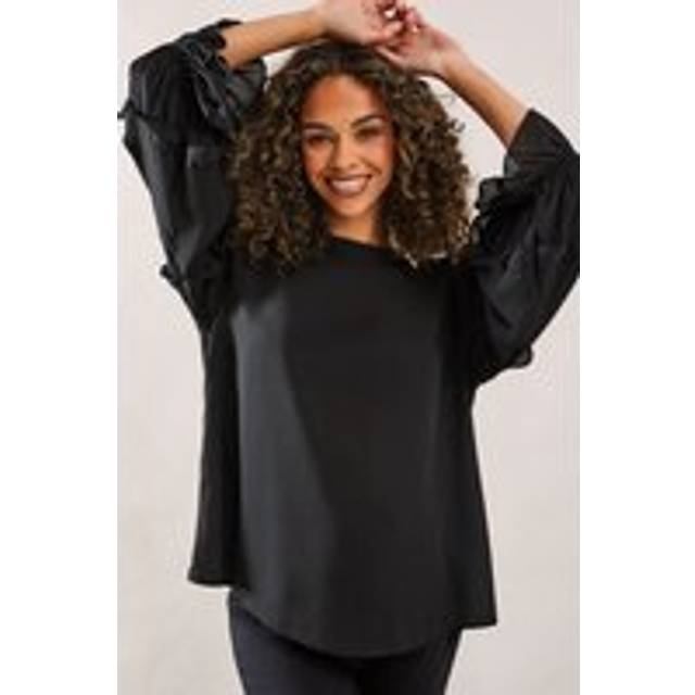 Womens High Neck Frill Detail Blouse - Black - 12