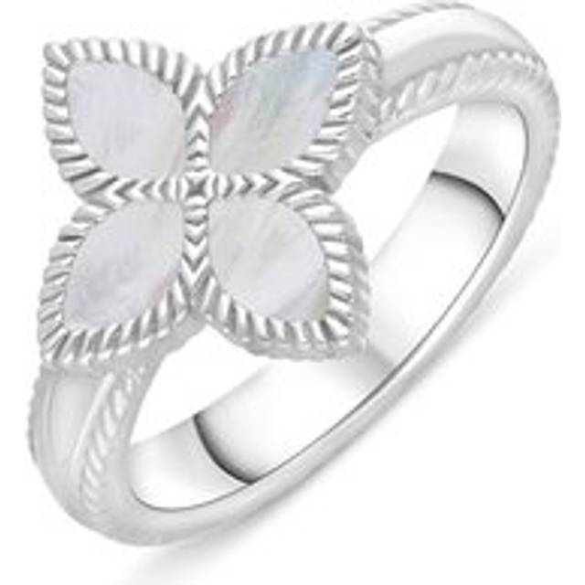 Sterling Silver White Mother of Pearl Eden Marquise Flower Ring - Q