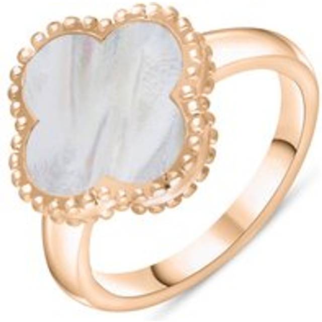 9ct Rose Gold White Mother of Pearl Bloom Four Leaf Clover Ball Edge Ring - Y