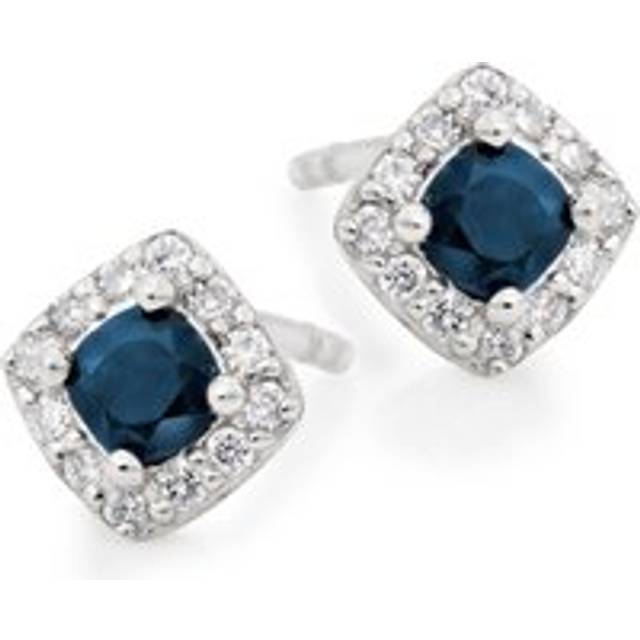 9ct White Gold Diamond Sapphire Stud Earrings