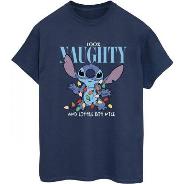 Lilo & Stitch Naughty & Nice Cotton Boyfriend T-Shirt - Black - XL