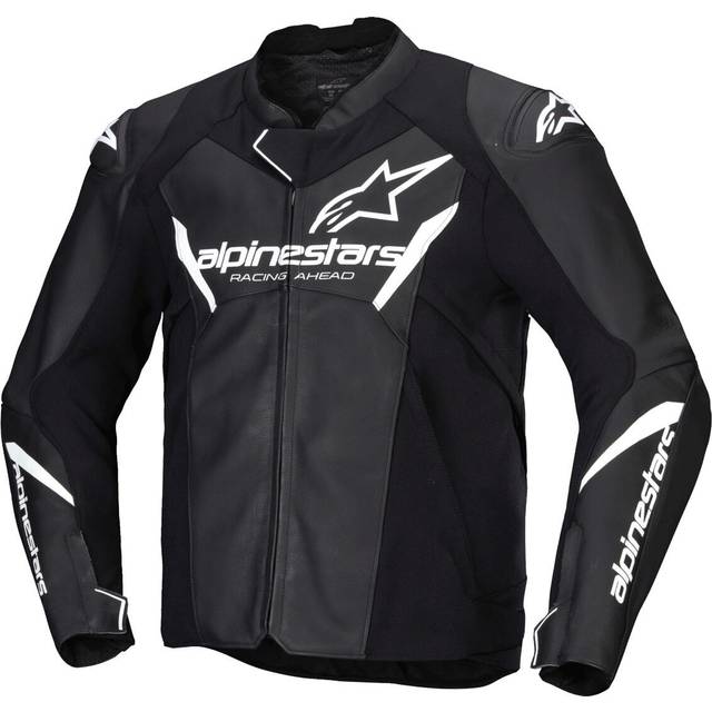 Alpinestars Faster V3 Motorcycle Leather Jacket, black-white, Size 46 for Men