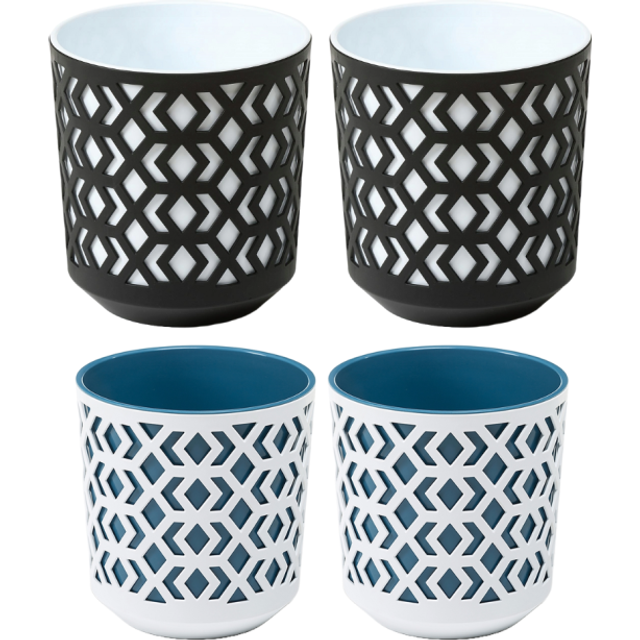 (2x W+OB 14cm + 2x B+W 19.5cm) Flower Pots Aztek Collection Plastic Unique Sets