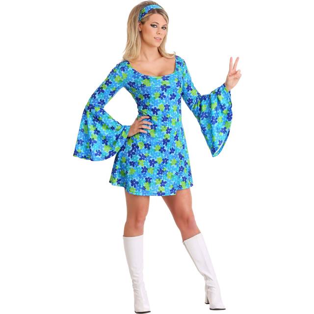 Plus Size Wild Flower 70's Hippie Dress Costume for Women - Green&#47;Blue (4X)
