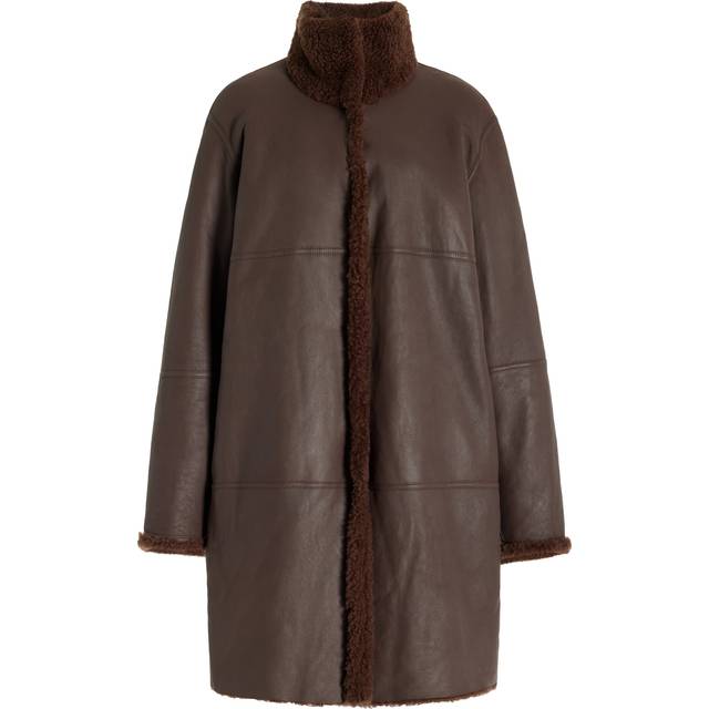 Reversible Leather & Sheep Shearling Coat - WOOD - X-Small