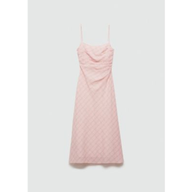 Mango Plaid Check Midi Dress, Light Pastel Pink